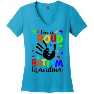 I'm A Proud Autism Grandma Autism Awareness Meaningful Gift Women's V-Neck T-Shirt