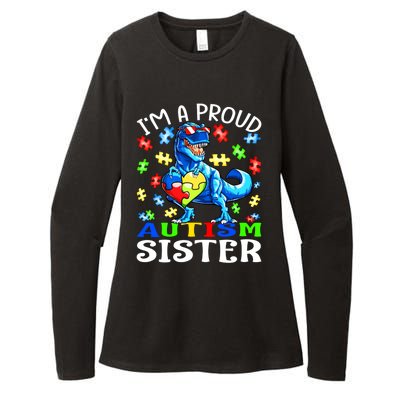 I'm A Proud Autism Sister Dinosaur Funny Gift Womens CVC Long Sleeve Shirt