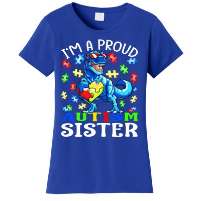 I'm A Proud Autism Sister Dinosaur Funny Gift Women's T-Shirt