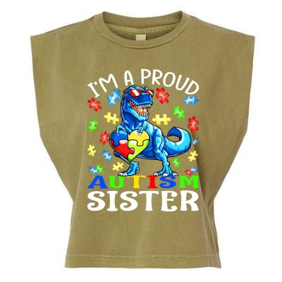 I'm A Proud Autism Sister Dinosaur Funny Gift Garment-Dyed Women's Muscle Tee