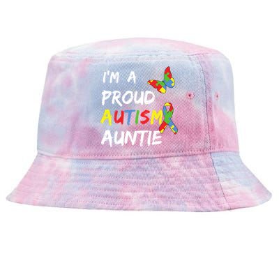 I'm A Proud Autism Auntie Awareness Puzzle Ribbon Cute Gift Tie-Dyed Bucket Hat