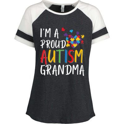 I'm A Proud Autism Grandma Awareness Puzzle Ribbon Cute Gift Enza Ladies Jersey Colorblock Tee