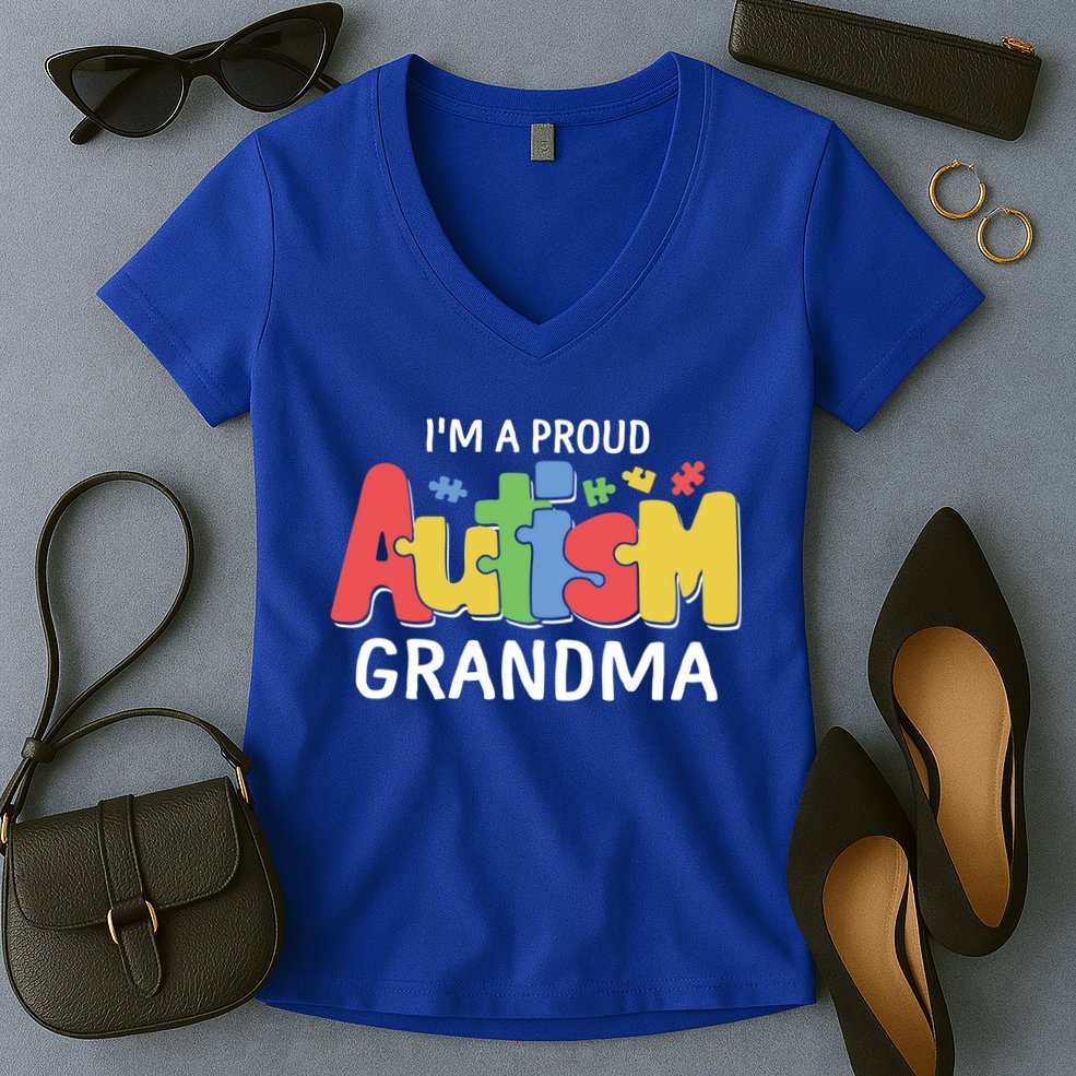 I'm A Proud Autism Grandma Awareness Gift Women's V-Neck T-Shirt