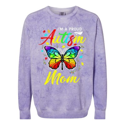 I'm A Proud Autism Mom Autism Awareness Butterfly Gifts Colorblast Crewneck Sweatshirt