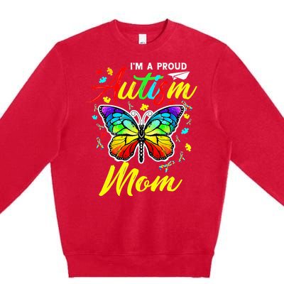 I'm A Proud Autism Mom Autism Awareness Butterfly Gifts Premium Crewneck Sweatshirt