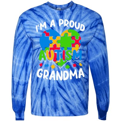 I'm A Proud Autism Grandma Awareness Gift Tie-Dye Long Sleeve Shirt