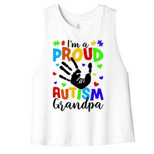 I'm A Proud Autism Grandpa Autism Awareness Funny Gift Women's Racerback Cropped Tank