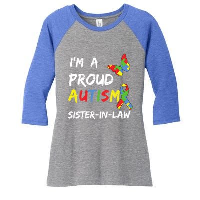 I'm A Proud Autism Sistercool Giftincool Giftlaw Awareness Puzzle Ribbon Gift Women's Tri-Blend 3/4-Sleeve Raglan Shirt