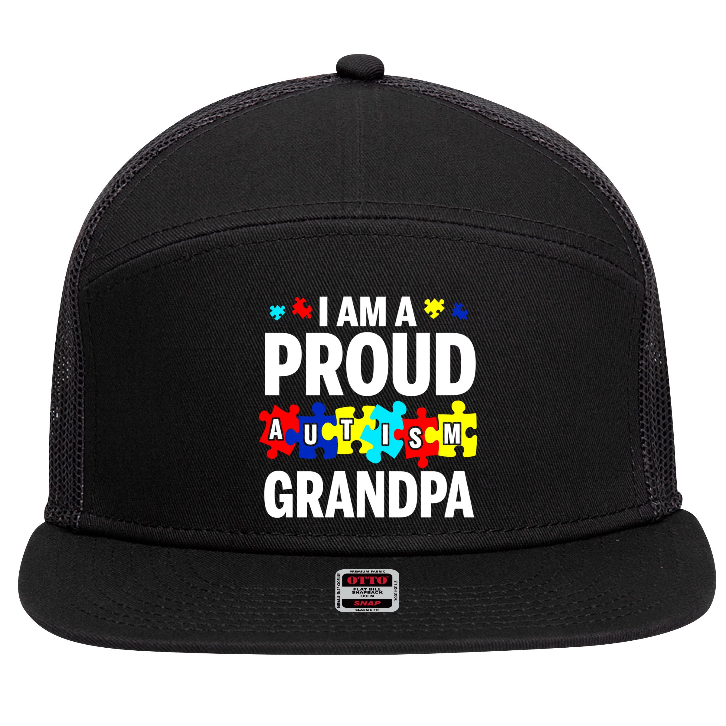 I'm A Proud Autism Grandpa Autism Awareness Meaningful Gift 7 Panel Mesh Trucker Snapback Hat