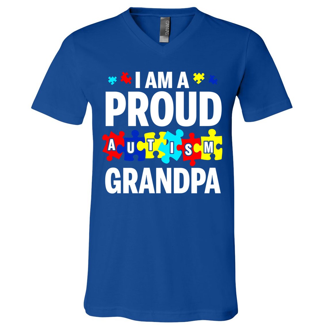 I'm A Proud Autism Grandpa Autism Awareness Meaningful Gift V-Neck T-Shirt