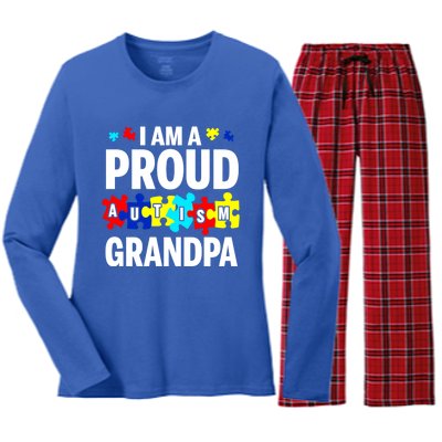 I'm A Proud Autism Grandpa Autism Awareness Meaningful Gift Women's Long Sleeve Flannel Pajama Set 