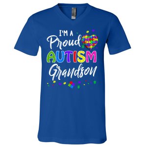 I'm A Proud Autism Grandson Gift Autism Awareness Funny Gift V-Neck T-Shirt