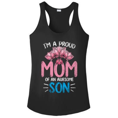 Im A Proud Mom Of An Awesome Son Mothers Day Floral Mom Gift Ladies PosiCharge Competitor Racerback Tank