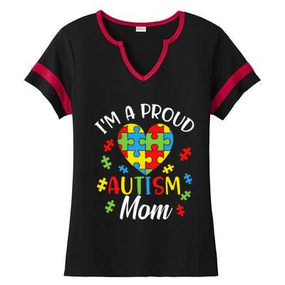 IM A Proud Mom Autism Awareness Autistic Heart Son Daughter Ladies Halftime Notch Neck Tee