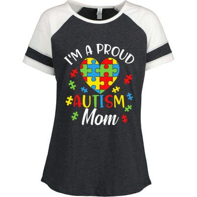 IM A Proud Mom Autism Awareness Autistic Heart Son Daughter Enza Ladies Jersey Colorblock Tee