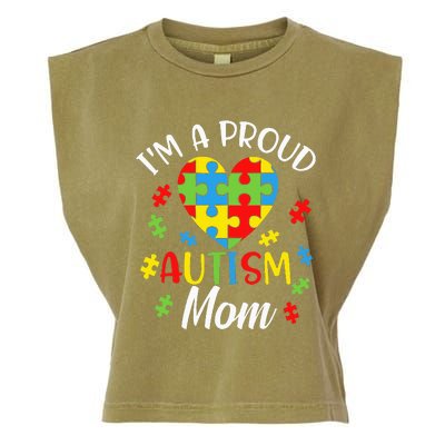 IM A Proud Mom Autism Awareness Autistic Heart Son Daughter Garment-Dyed Women's Muscle Tee