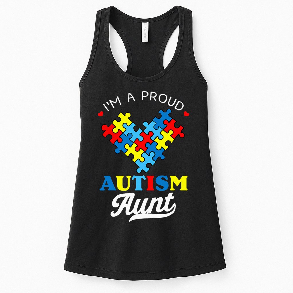 I'm A Proud Autism Aunt Autism Awareness Heart Niece Nephew Womens Tank Top