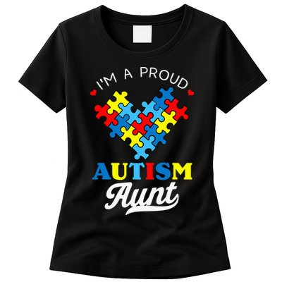 I'm A Proud Autism Aunt Autism Awareness Heart Niece Nephew Womens T-Shirt