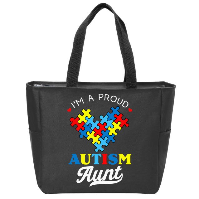 I'm A Proud Autism Aunt Autism Awareness Heart Niece Nephew Zip Tote Bag