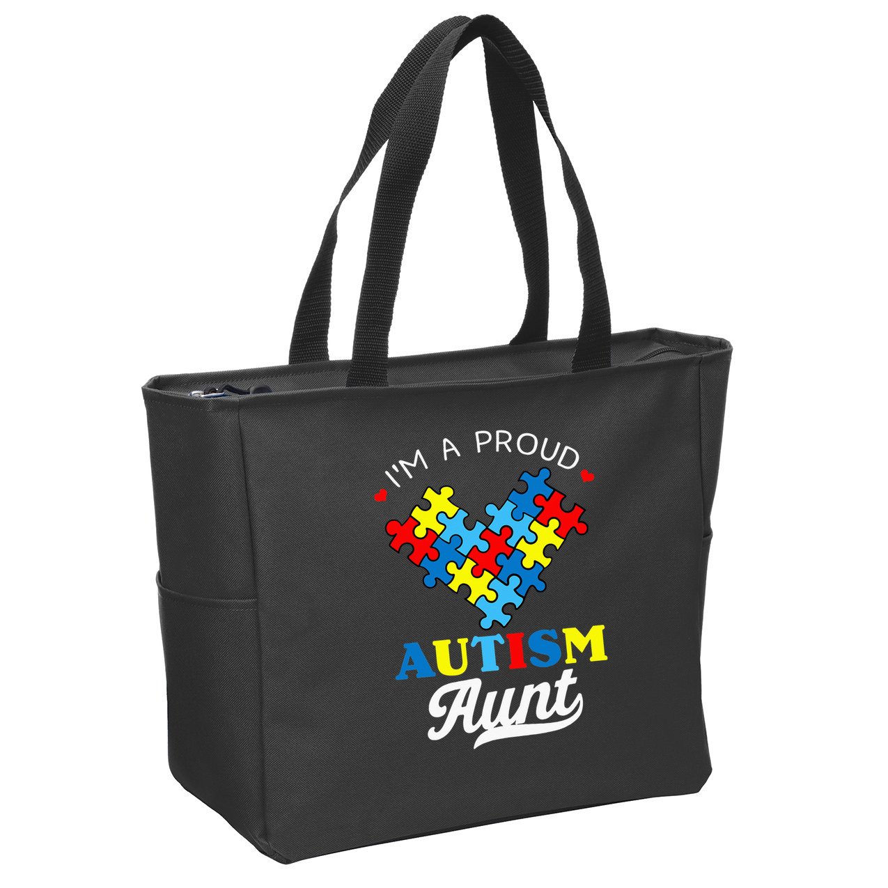 I'm A Proud Autism Aunt Autism Awareness Heart Niece Nephew Zip Tote Bag