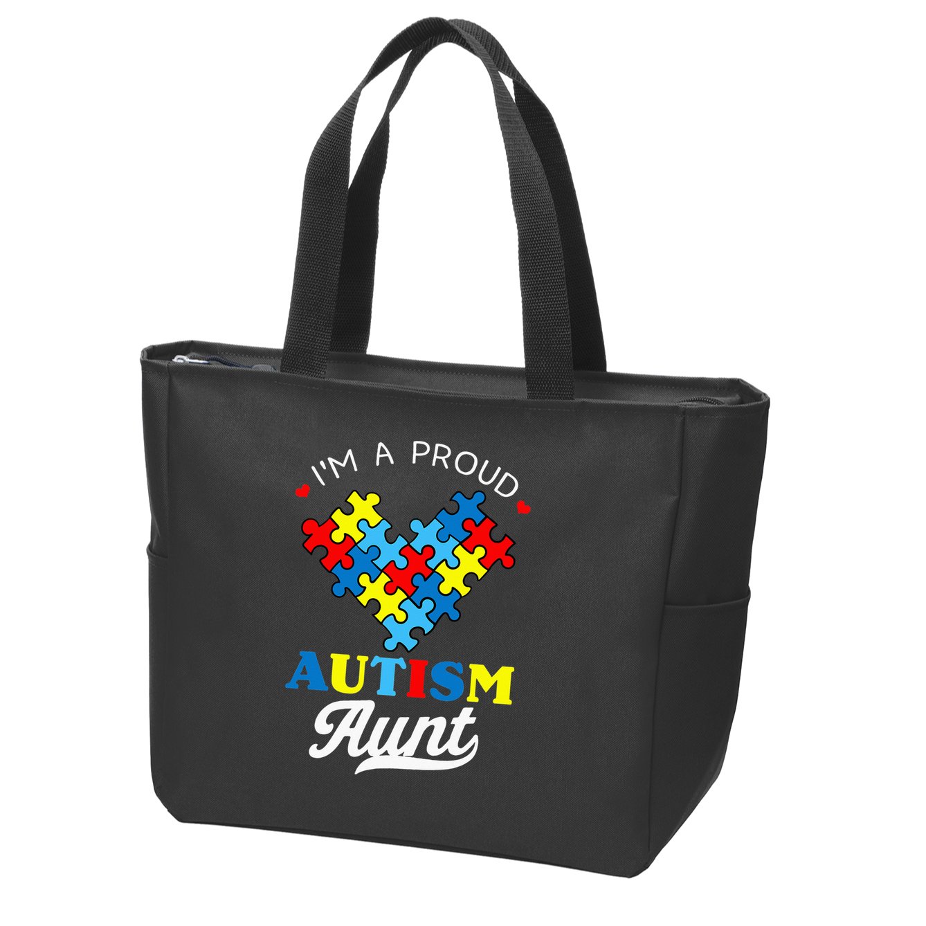 I'm A Proud Autism Aunt Autism Awareness Heart Niece Nephew Zip Tote Bag