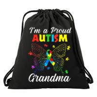 I'm A Proud Autism Grandma Puzzle Ribbon Butterfly Awareness Drawstring Bag