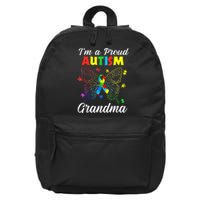 I'm A Proud Autism Grandma Puzzle Ribbon Butterfly Awareness 16 in Basic Backpack