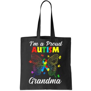 I'm A Proud Autism Grandma Puzzle Ribbon Butterfly Awareness Tote Bag