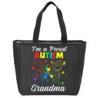 I'm A Proud Autism Grandma Puzzle Ribbon Butterfly Awareness Zip Tote Bag