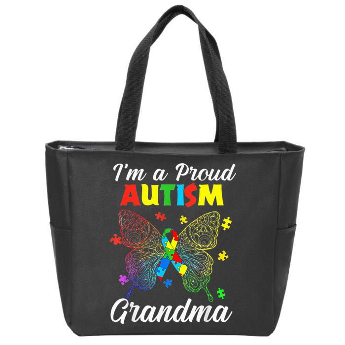 I'm A Proud Autism Grandma Puzzle Ribbon Butterfly Awareness Zip Tote Bag