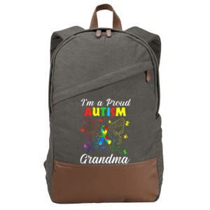 I'm A Proud Autism Grandma Puzzle Ribbon Butterfly Awareness Cotton Canvas Backpack