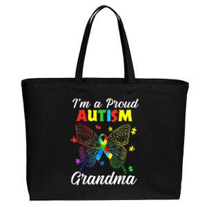 I'm A Proud Autism Grandma Puzzle Ribbon Butterfly Awareness Cotton Canvas Jumbo Tote