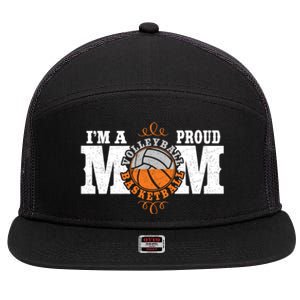 I'm a Proud Basketball Volleyball Mom - Combined Sports 7 Panel Mesh Trucker Snapback Hat