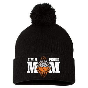 I'm a Proud Basketball Volleyball Mom - Combined Sports Pom Pom 12in Knit Beanie