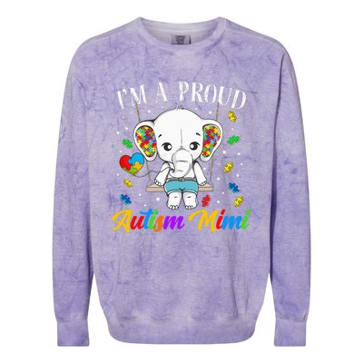 I'm A Proud Autism Mimi Cute Elephant Puzzle Piece Colorblast Crewneck Sweatshirt