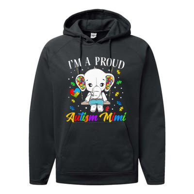 I'm A Proud Autism Mimi Cute Elephant Puzzle Piece Performance Fleece Hoodie