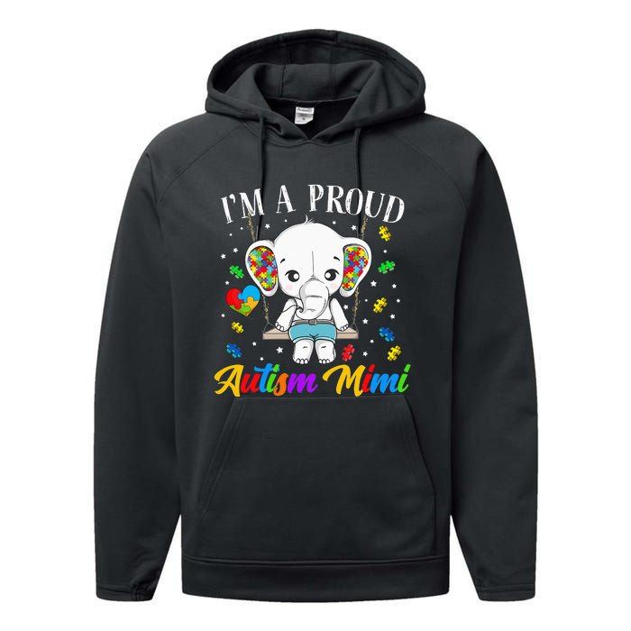 I'm A Proud Autism Mimi Cute Elephant Puzzle Piece Performance Fleece Hoodie