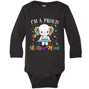 I'm A Proud Autism Mimi Cute Elephant Puzzle Piece Baby Long Sleeve Bodysuit