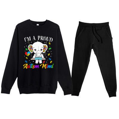 I'm A Proud Autism Mimi Cute Elephant Puzzle Piece Premium Crewneck Sweatsuit Set