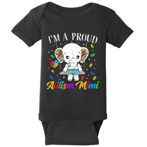 I'm A Proud Autism Mimi Cute Elephant Puzzle Piece Baby Bodysuit