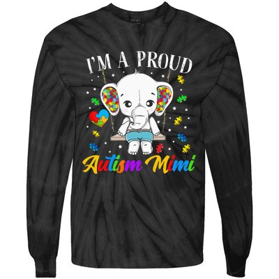 I'm A Proud Autism Mimi Cute Elephant Puzzle Piece Tie-Dye Long Sleeve Shirt