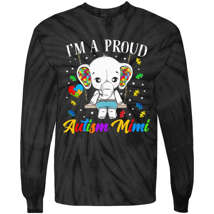 I'm A Proud Autism Mimi Cute Elephant Puzzle Piece Tie-Dye Long Sleeve Shirt