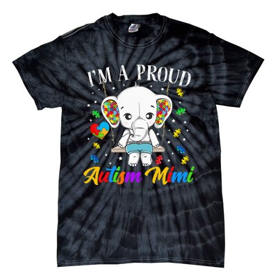 I'm A Proud Autism Mimi Cute Elephant Puzzle Piece Tie-Dye T-Shirt