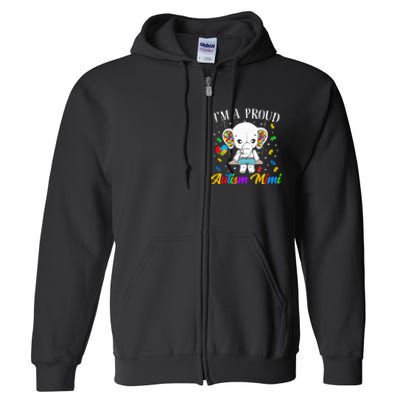 I'm A Proud Autism Mimi Cute Elephant Puzzle Piece Full Zip Hoodie