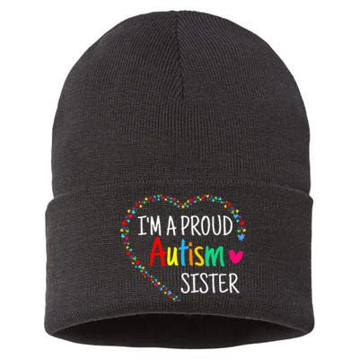 Im A Proud Autism Sister Women Gifts Autism Awareness Sustainable Knit Beanie