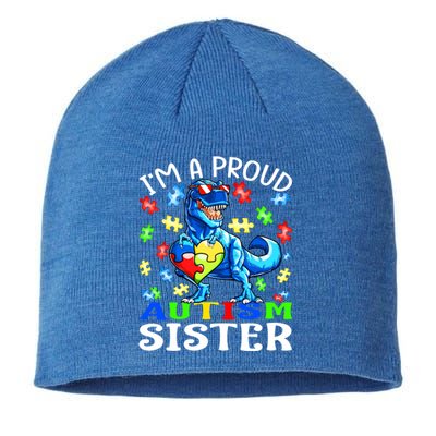 I'm A Proud Autism Sister Dinosaur Cool Gift Sustainable Beanie