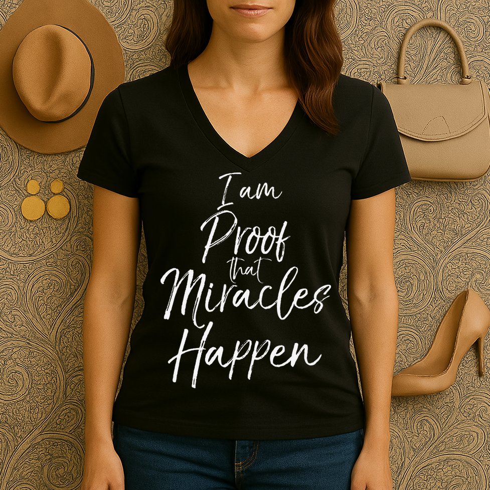 I Am Proof That Miracles Happen Fun Cute Christian Women's V-Neck T-Shirt