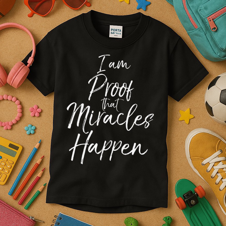 I Am Proof That Miracles Happen Fun Cute Christian Kids T-Shirt