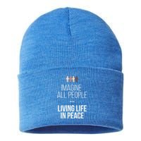 Imagine All People Living Life In Peace Inspirational Quote Gift Sustainable Knit Beanie