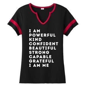 I Am Powerful Kind Confident Beautiful Strong Capable Quote Cute Gift Ladies Halftime Notch Neck Tee